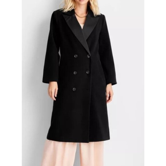 Future Collective Women's Notched Lapel Double Breasted Coat Black Size Large - Picture 1 of 4